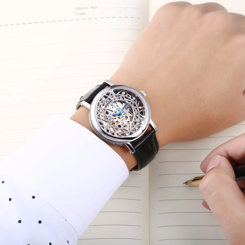 BINLUN Мужские автоматические часы со скелетом Роскошные Водонепроницаемые