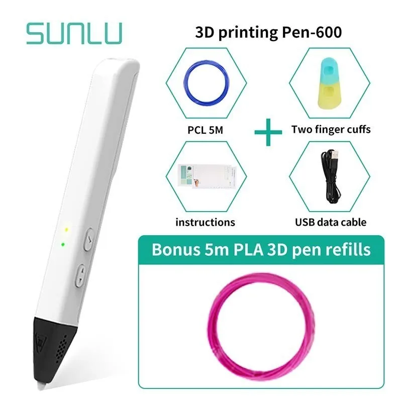 SL-600 3D печать Ручка для детей Scribble Белый Цвет 3D Ручка Поддержка PLA/PCL Fillament как подарок на день рождения Fod дети и взрослые - Цвет: 600-White-5.1