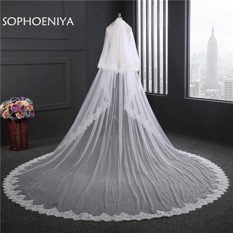 

New Arrival Lace Edge Wedding veil velo novia White Ivory Bridal veil 2021 Bridal veil Casamento gelin veu de noiva 3m width