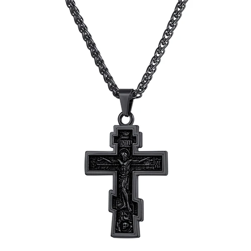 black plated U7 Винтаж Подвески Металлический Крест INRI Распятие Иисуса Ожерелье Для Россиских Царь Славы Павославные Ювелирные Изделия P1171 - Окраска металла: black plated