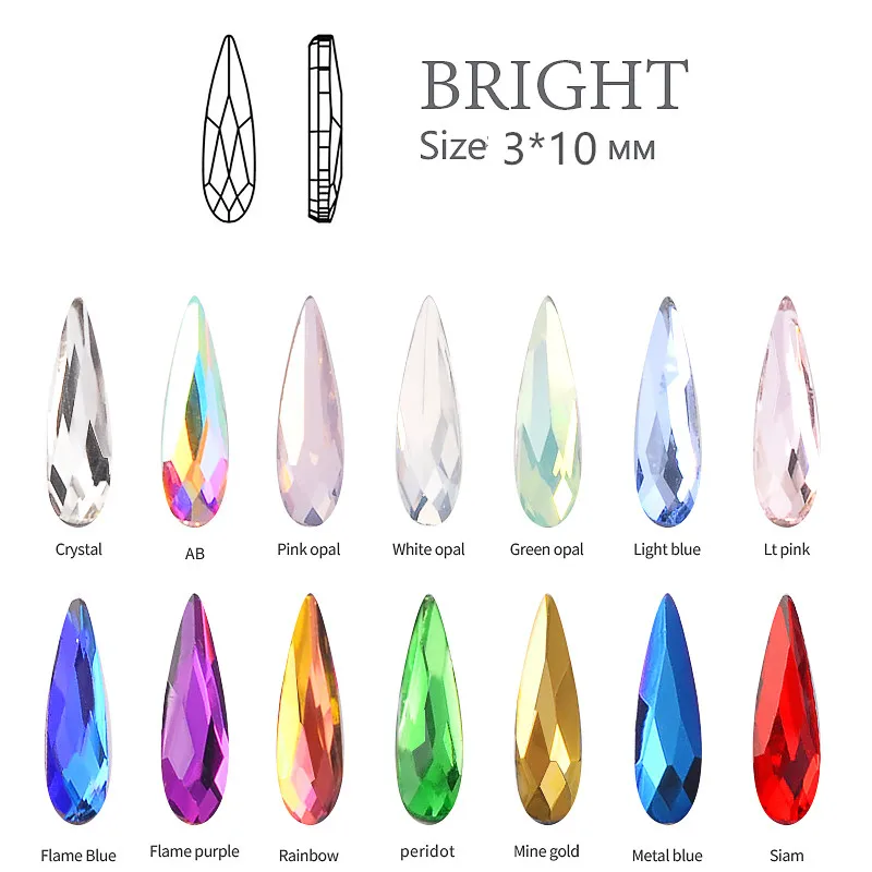 Украшения для ногтей блестящие стеклянные 3D Стразы в форме капли воды золотые