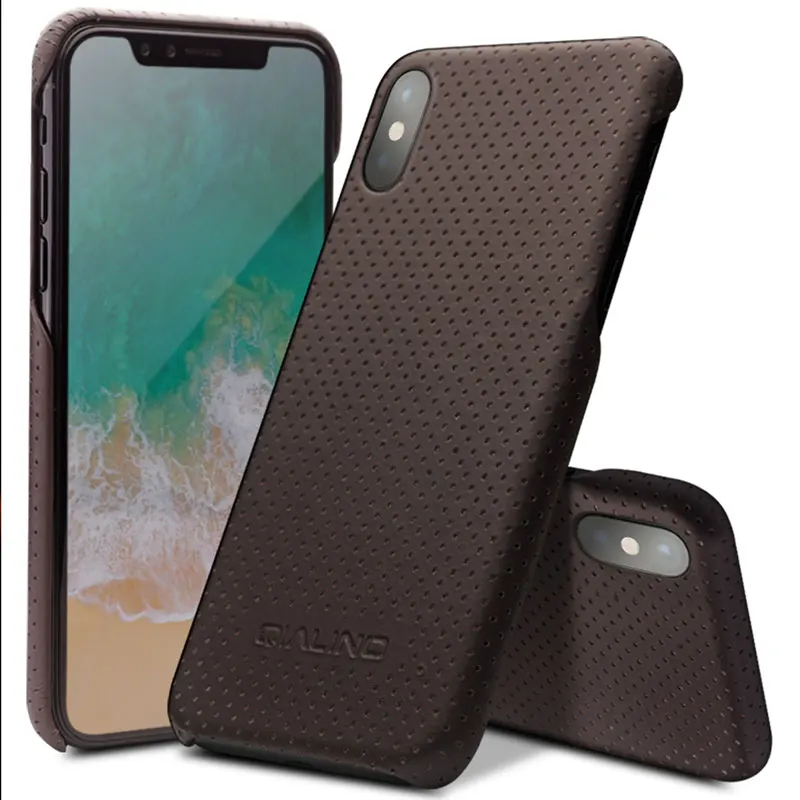 QIALINO чехол для iPhone X из натуральной кожи Роскошный ультра тонкий задний Чехол для iPhone XS Apple модный полный защитный жесткий чехол - Цвет: Brown