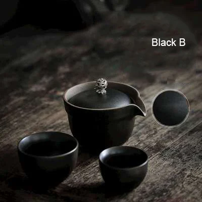 Black B Пинни кунг-фу портативный чайный набор включает в себя 1 горшок 2 чашки с пакетом пигментированный дорожный чайный набор керамический японский стиль посуда для напитков - Цвет: Black B