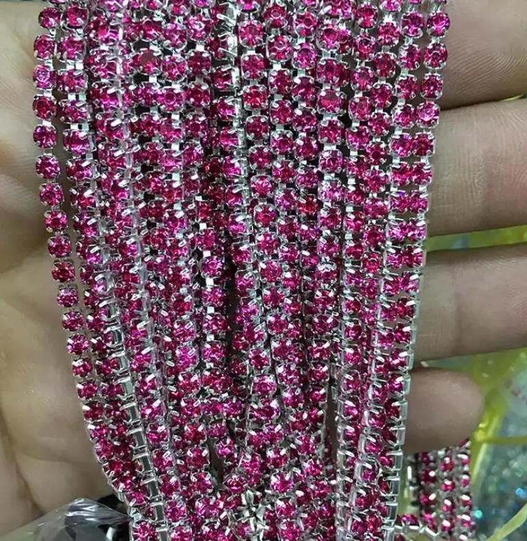 SS4 SS6 SS8 SS10 SS12 SS16 из страз Серебряного и золотого чашка цепочка с подвеской в виде лапы плотные с украшением в виде кристаллов цепочка со стразами B007 - Цвет: hot pink