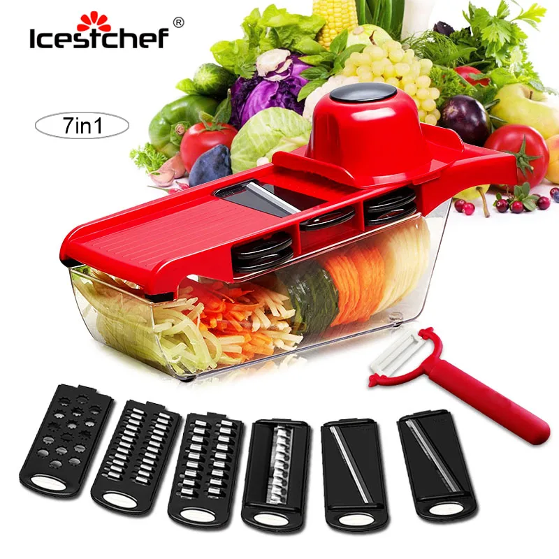 ICESTCHEF овощерезка со стальным лезвием мандолин ломтерка для картофеля терка