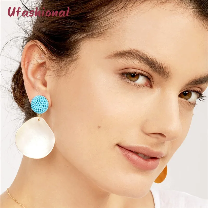 Fashion Earrings For Women Shell Pendant Acrylic Beads Accessories Brincos Mujer Moda Zinc Alloy Asymmetric Femme Dangle Earring | Украшения