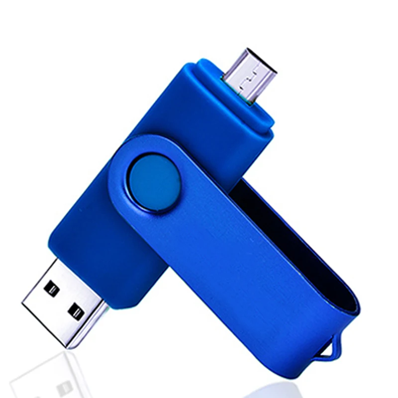 Blue Реальный двойной флеш-накопитель, OTG Android смартфон вращающийся USB флэш-накопитель 64 ГБ 32 ГБ 16 ГБ 8 ГБ Memoria CLE USB Stick флэш-карта - Цвет: Blue