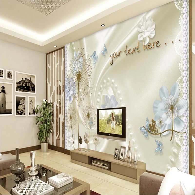 Decorative wallpaper Beautiful silk and dandelion high-grade TV background wall decoration painting mural |