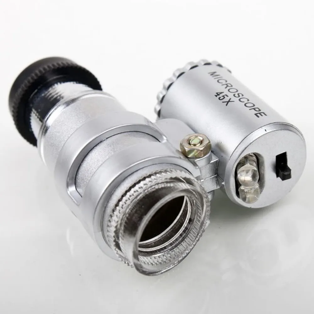 One Set 45X Pocket Size Mini Microscope Magnifier Magnifying Glass Jeweler Loup Lens 2LED Light | Инструменты
