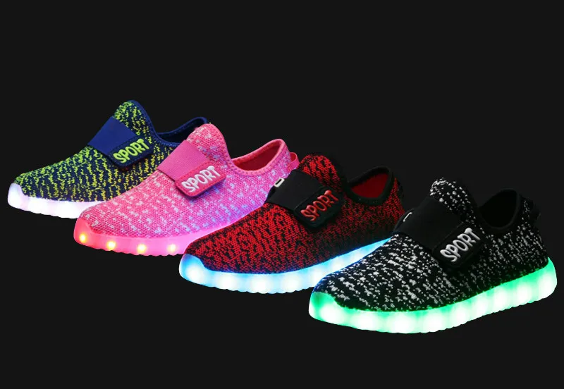 

Kids USB Charge LED Light Up Children Kids Boys Girls Knitted Trainers Luminous Sneakers Shoes Boys Girls Night light Shoes
