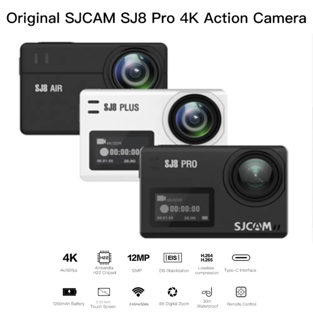 Классика! SJCAM SJ8 Экшн камера Air/SJ8 Plus/SJ8 Pro NIC 4 K 30fps двойной сенсорный экран WiFi