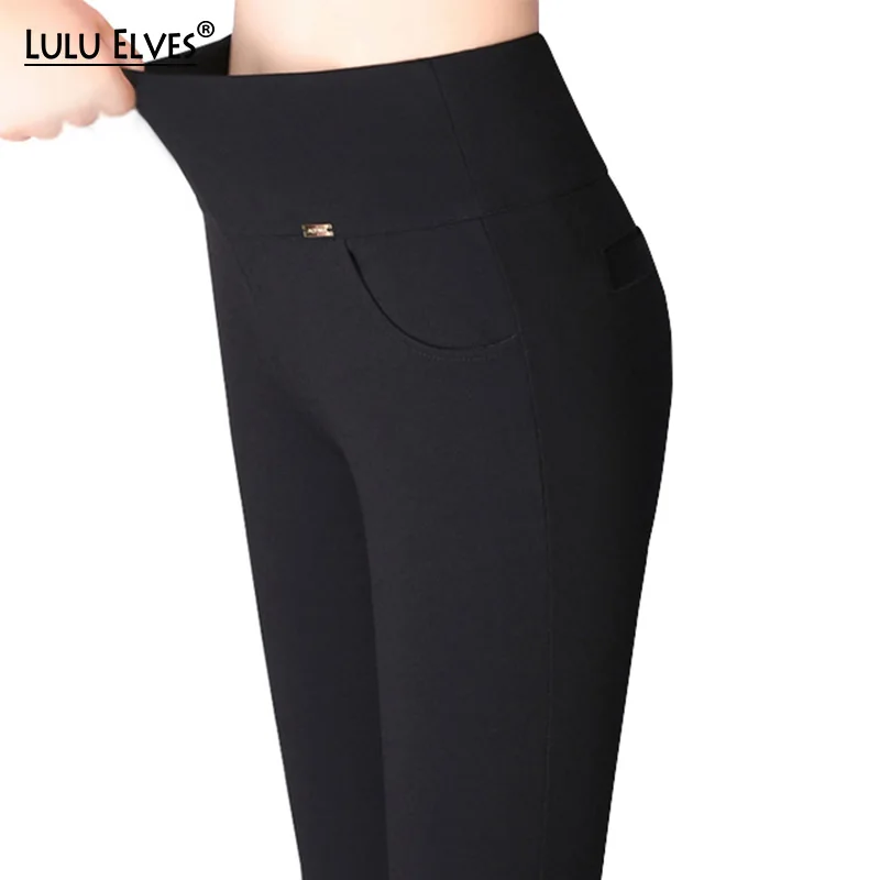 Новые модные женские узкие брюки с высокой талией размера плюс 6XL, 4 цвета, Стрейчевые офисные рабочие брюки, леггинсы для женщин
