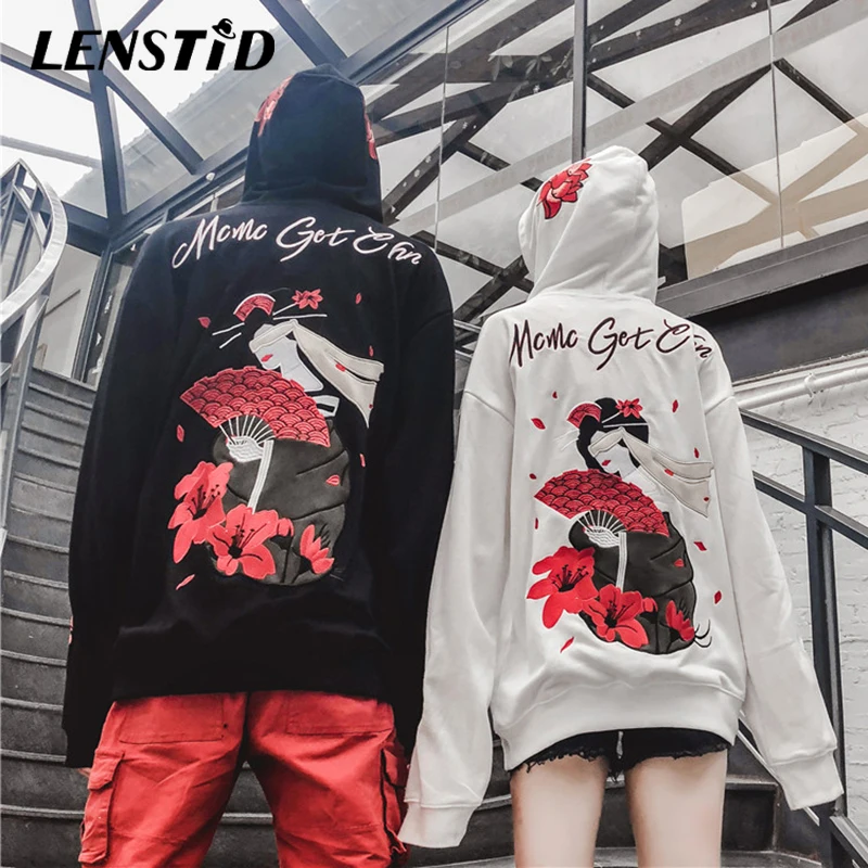 LENSTID 2019 Harajuku городская уличная Толстовка с вышивкой для мужчин в японском стиле