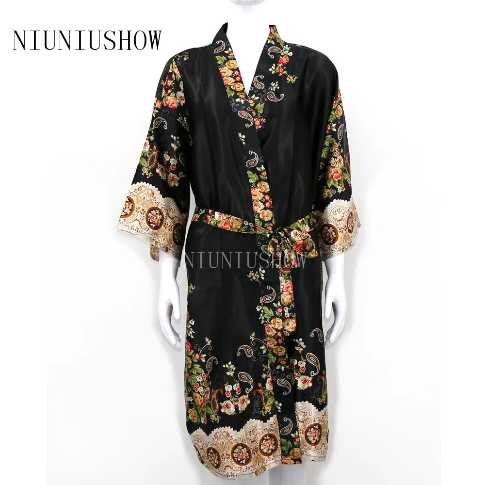 

New Print Women's Satin Robe Gown Lady Elegant Floral Kimono Sexy Nightgown New Casual Bathrobe Sleepwear Size
