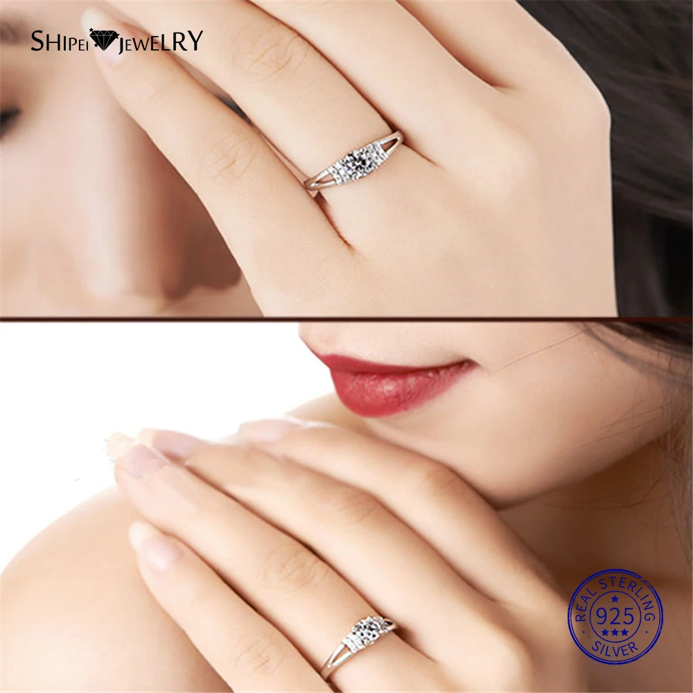 

Shipei 100% 925 Sterling Silver Ring Fine Jewelry 2ct Round Created Moissanite Engagement Ring for Women Anniversary Gift