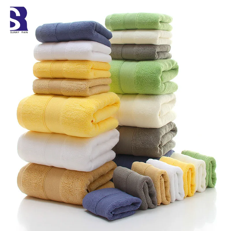 Комплект из 3 х предметов толстых полотенец чесаного хлопка SunnyRain банное