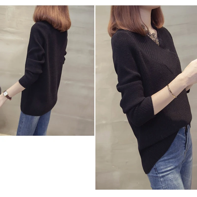 Женский трикотажный свитер с V-образным вырезом размеры до 3XL | Женская одежда