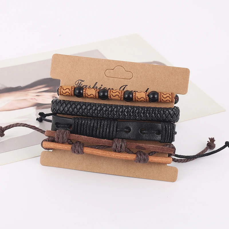 4 шт./компл. хиппи панк темно-коричневые черные кожаные бусины для надписей Шарм
