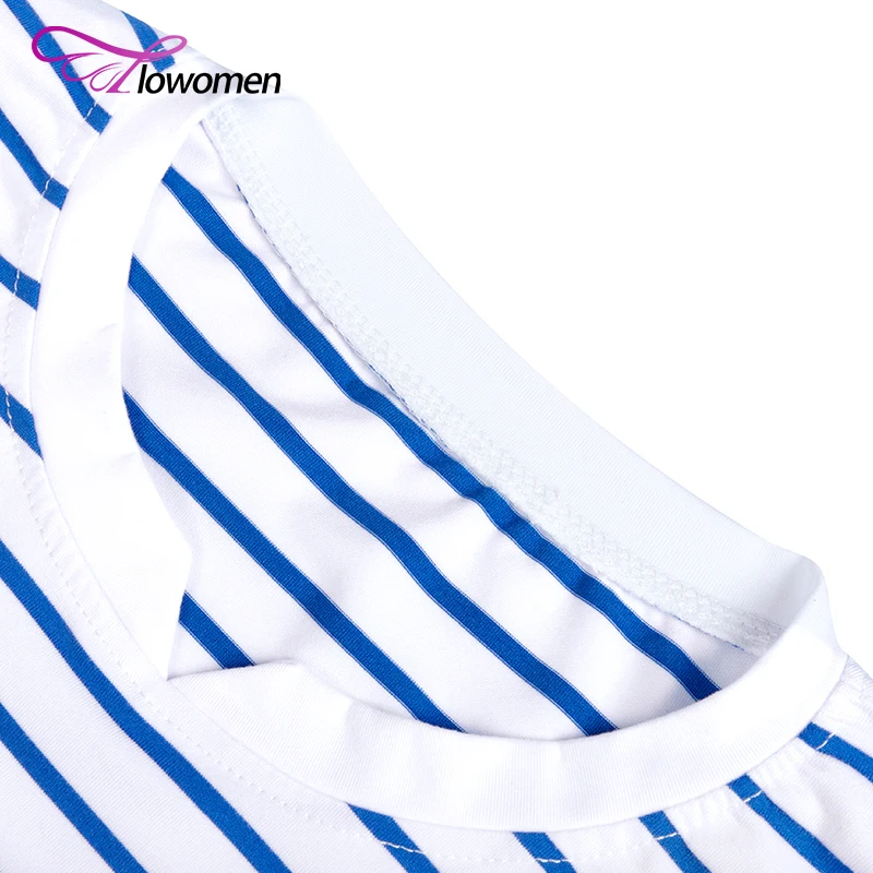 Flowomen футболка Для женщин с длинным рукавом 2018 полосатый рисунок круглым вырезом