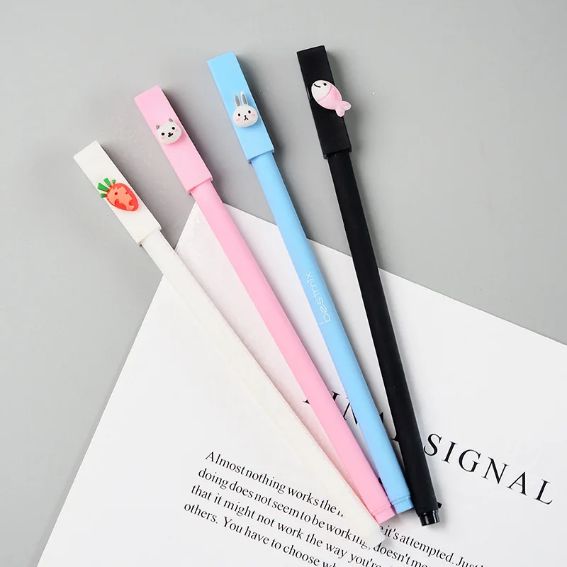 

2X Kawaii Rabbit Fish Carrot Gel Pen Rollerball Pen School Office Supply Student Stationery 0.5mm Black Ink