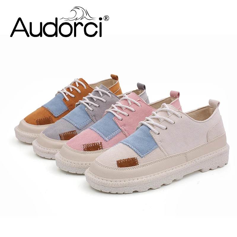 Audorci 2018 осень 4 цвета модная женская обувь с низким верхом Женская удобная
