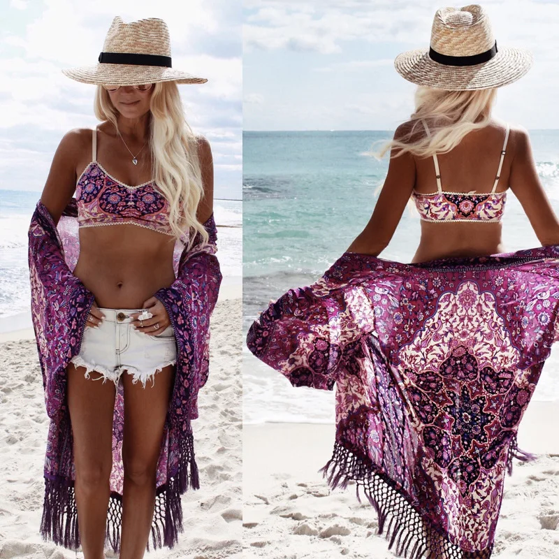 Пляжная накидка женское богемное бикини Длинная платье парео Para playa туники