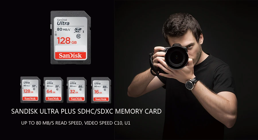 Двойной Флеш-накопитель SanDisk Ultra разъем для SD карты со шлейфом 8 Гб оперативной памяти, 16 Гб встроенной памяти, 32 ГБ SDHC 64 Гб 128 256 SDXC Class10 слот для карт памяти C10 R80mb/s USH-1 Поддержка для Камера