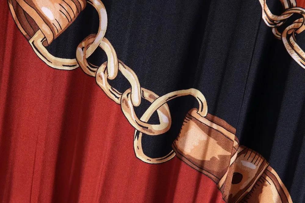 2018 za зимнее женское платье с принтом цепи платья шарфа vestidos длинное воротником