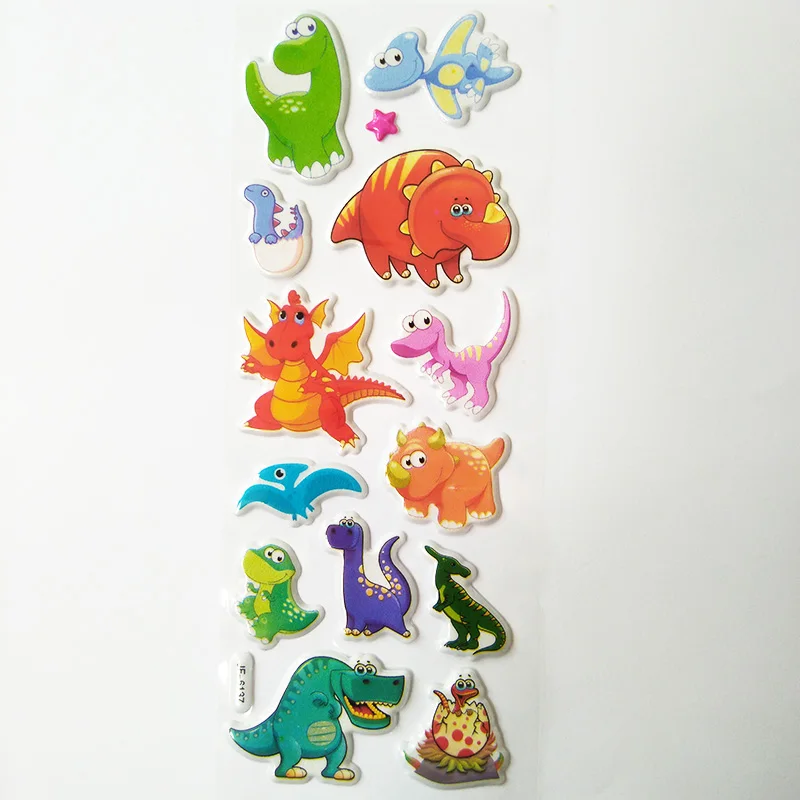 8 Sheets 3D Stickers Mixed Cartoon Dinosaur Stickers for Kids Boys Animal PVC Puffy Baby School Teacher Reward Gift Stickers