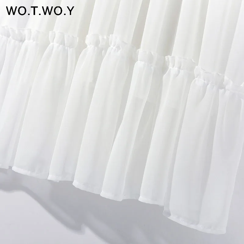 WOTWOY летние пляжные Спагетти ремень женские платья миди с оборками без рукавов до