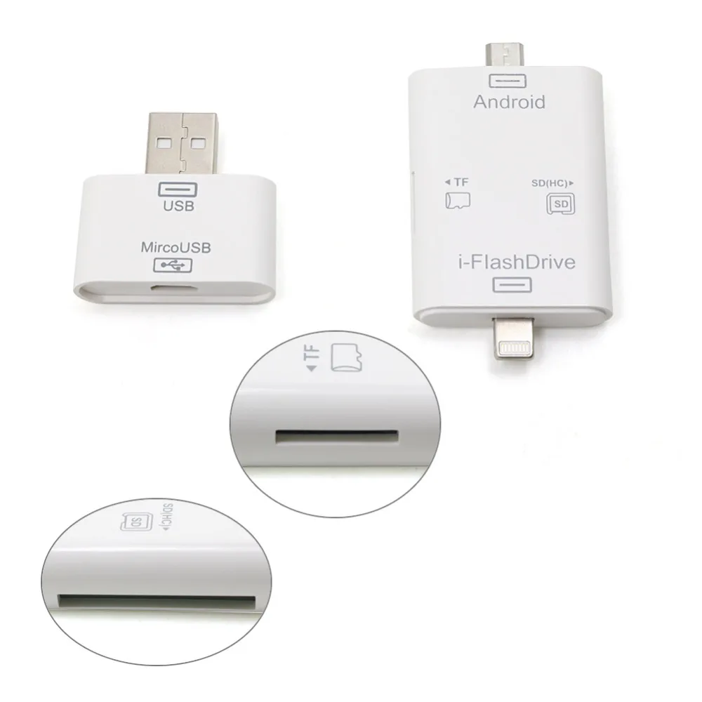 3in1 SD TF Внешнее Устройство Чтения Карт Памяти Для iPhone 6 s Plus 5s iPad + ПК Andriod Micro-USB Smart Phone