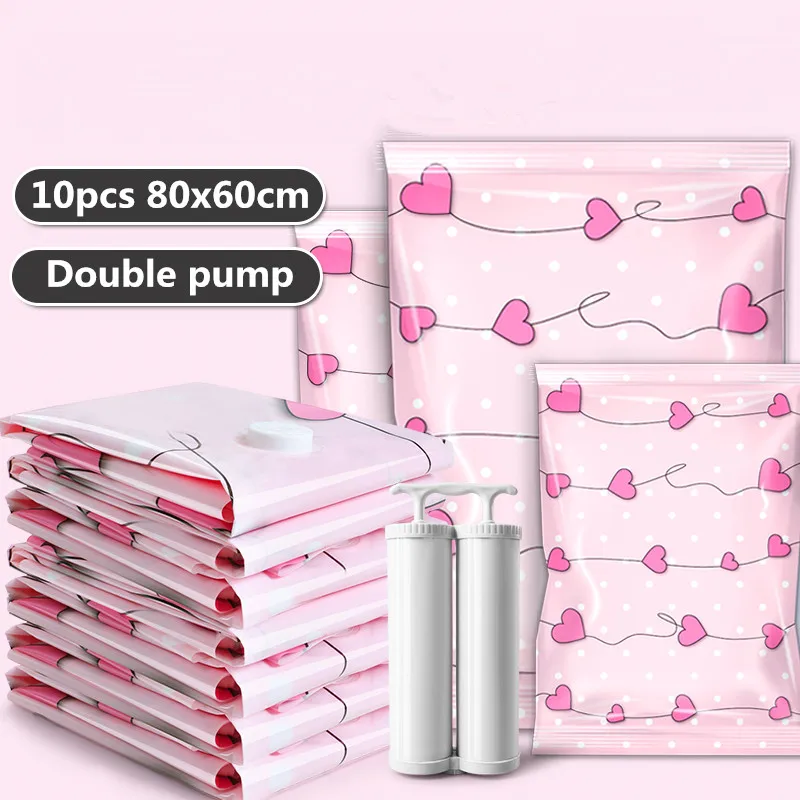10pcs double pump DR STORAGE вакуумный мешок для одежды,пакет упаковка вакуумные мешки,ваккумные пакеты для одежды,вакуумный пакет для одежды,мешки для хранения вещей,10 шт вакуумные пакеты - Цвет: 10pcs double pump