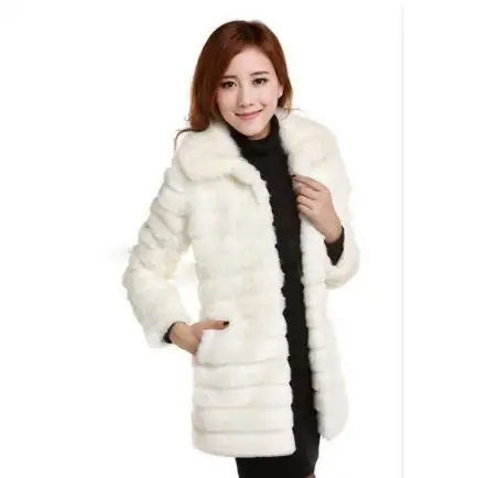 Женское пальто из искусственного меха Clobee черно-белое в полоску с искусственным