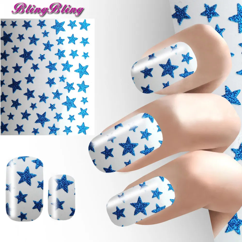 Blingbling 2 Простыни ногтей Наклейки 3D Красочные Блеск Звезды самоклеющиеся Дизайн