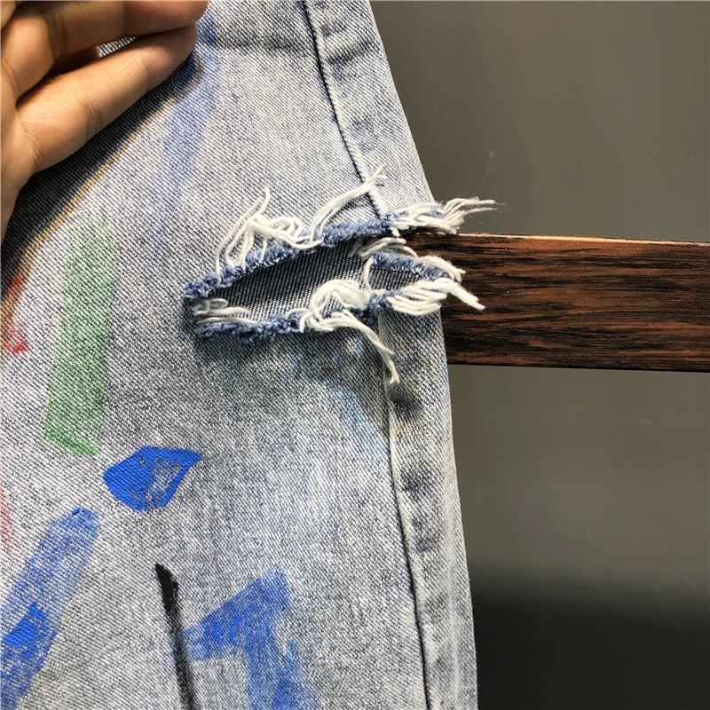 Женские джинсы с дырками и принтом Модные свободные шаровары высокой талией на