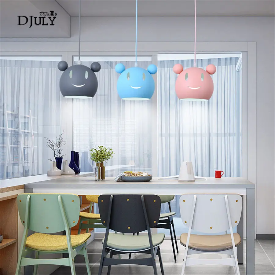 

nordic baby Smiling Mickey led pendant lights for children bedroom dining room lovely kitchen fixtures home deco hanging lamp