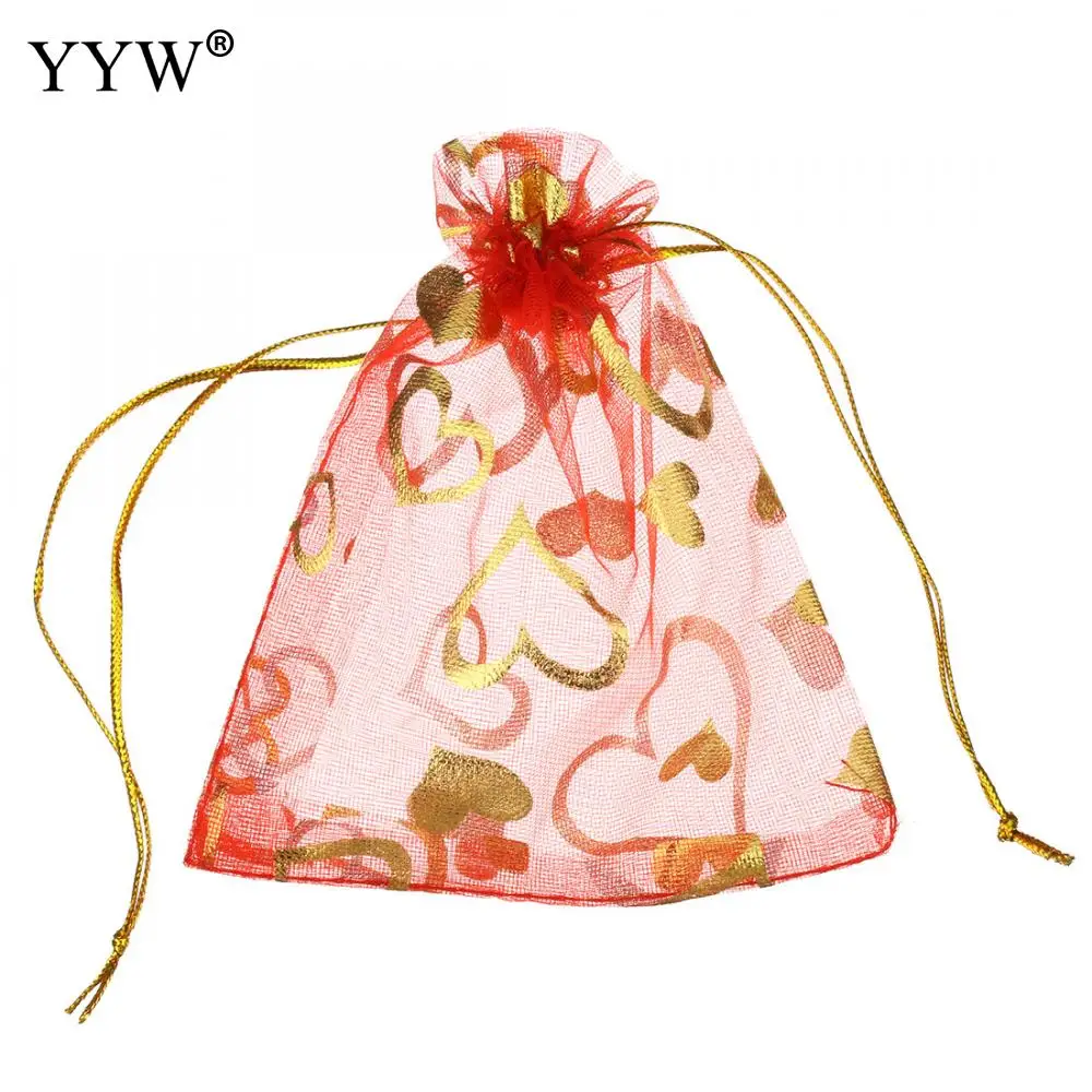 

YYW 1 Bag 50/100/300pcs 90x115mm Jewelry Accessories Party Wedding Gifts Bags Mixed Flower Heart Gauze Drawstring Pouches Bag