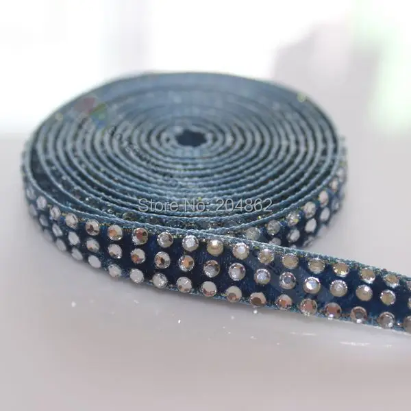 10 ярдов 3 ряда Темно-Синяя бархатная лента Монтана прозрачная кристальная стразы