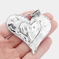 3pcs hammered heart charms pendants for jewelry making findings 65x60mm