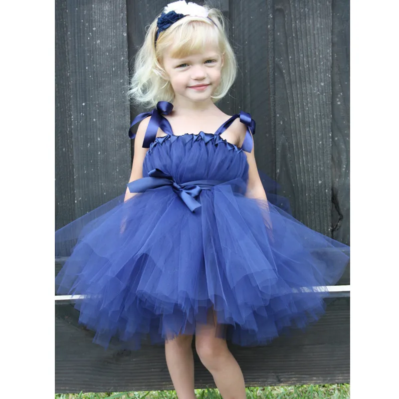 Fashion Trendy Girls Princess Tutu Dress Tulle Blue Black Girl Ball Gown Sleeveless Kids Evening Birthday Party Dresses | Детская одежда