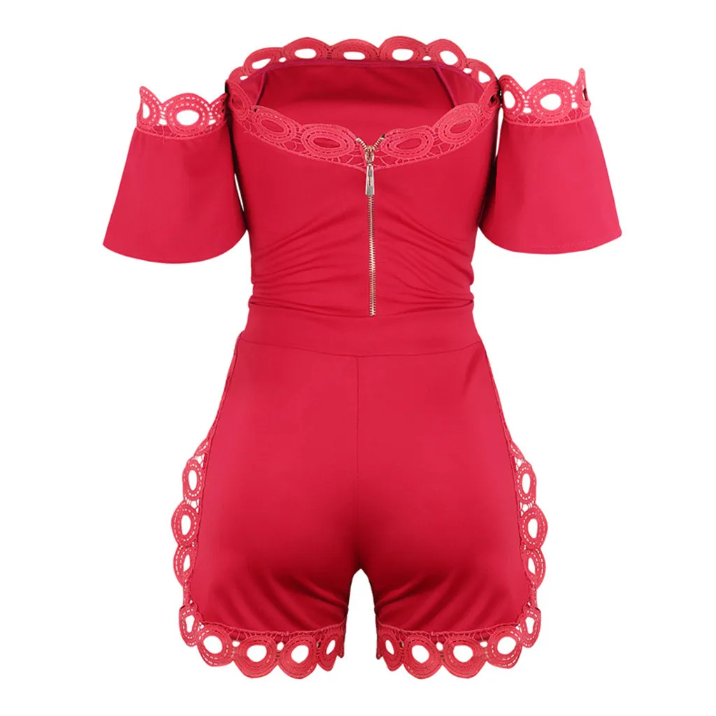 2019 летний женский облегающий пляжный комбинезон с открытыми плечами кружевная