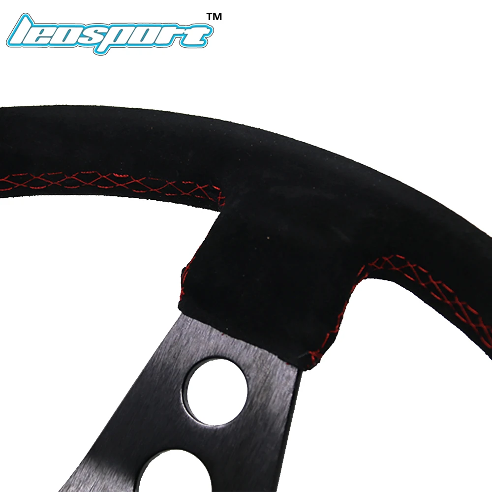 Leosport-1"(350 мм) Рулевое колесо из черной замши и кожи red line рулевое колесо глубокий гоночный руль