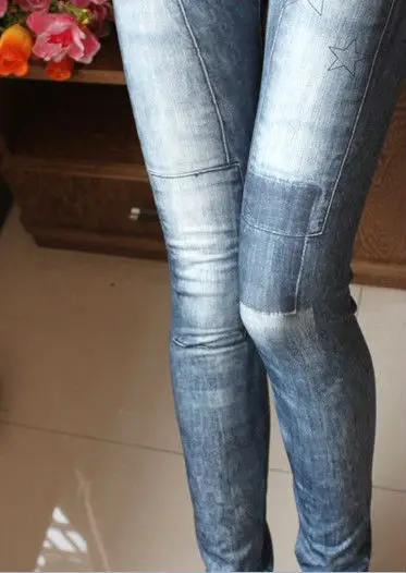 

Women Sexy Legging jegging Pants Jeans Look Patch Skinny Destroy Blue WADL-19#A