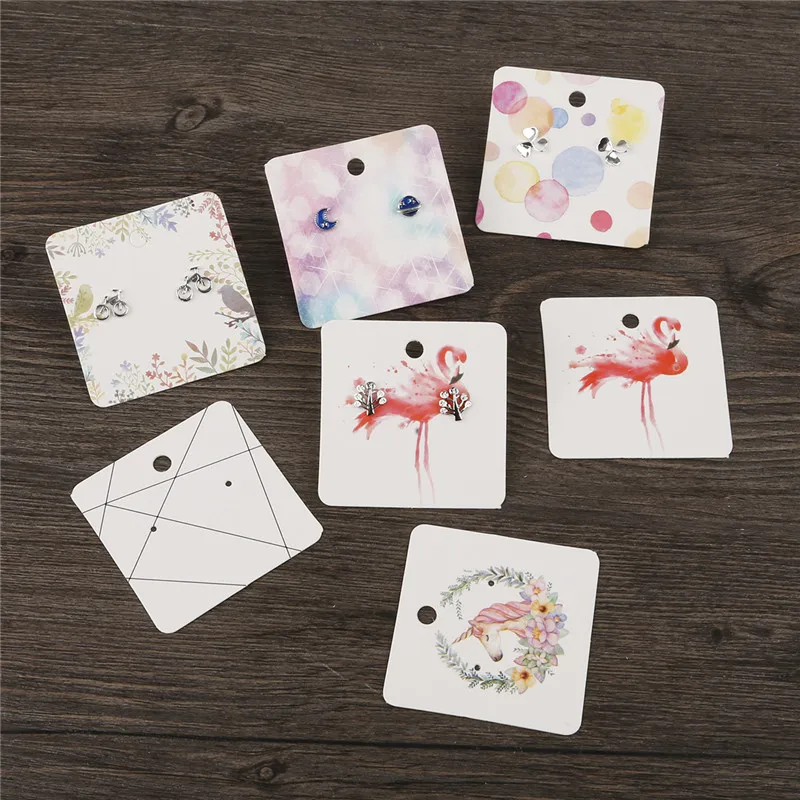 Multi Styles 5x5cm 100pcs Paper Stud Earring Hang Tag Card Tags DIY Handmade Jewelry Display Packing Prices Label | Украшения и