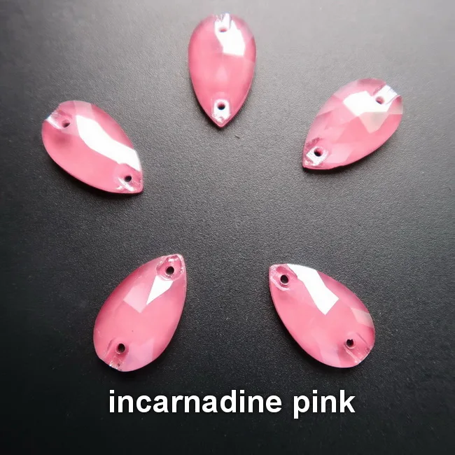 A25 incarnadine pink Прозрачные карамельные тонкие Стразы в форме капель из прозрачного стекла с плоской задней частью и двумя отверстиями, 5 размеров, пришивные стразы, обувь под платье, сумка, сделай сам, украшение - Цвет: A25 incarnadine pink