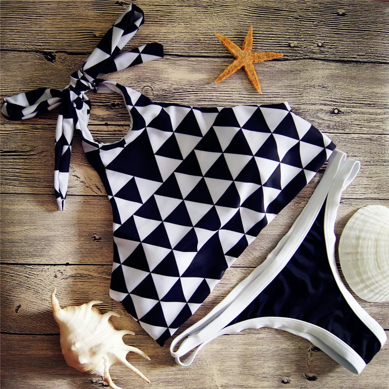 Черный Белый Плед Отпечатано Бикини Установить Женщины Из Двух частей Костюмы