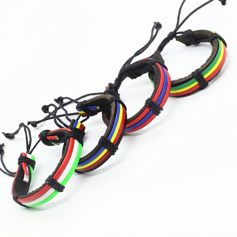 Женский и мужской кожаный браслет винтажный Повседневный плетеный с веревкой 3