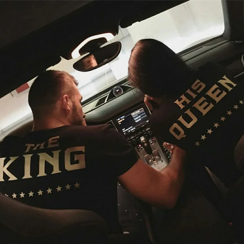 Женские и мужские футболки с буквенным принтом KING HIS QUEEN повседневные хипстерские