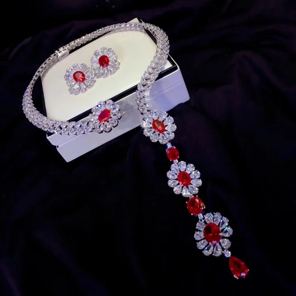 Комплект из колье и серёг гвоздиков серебра 925 пробы с фианитами|fashion jewelry set|jewelry