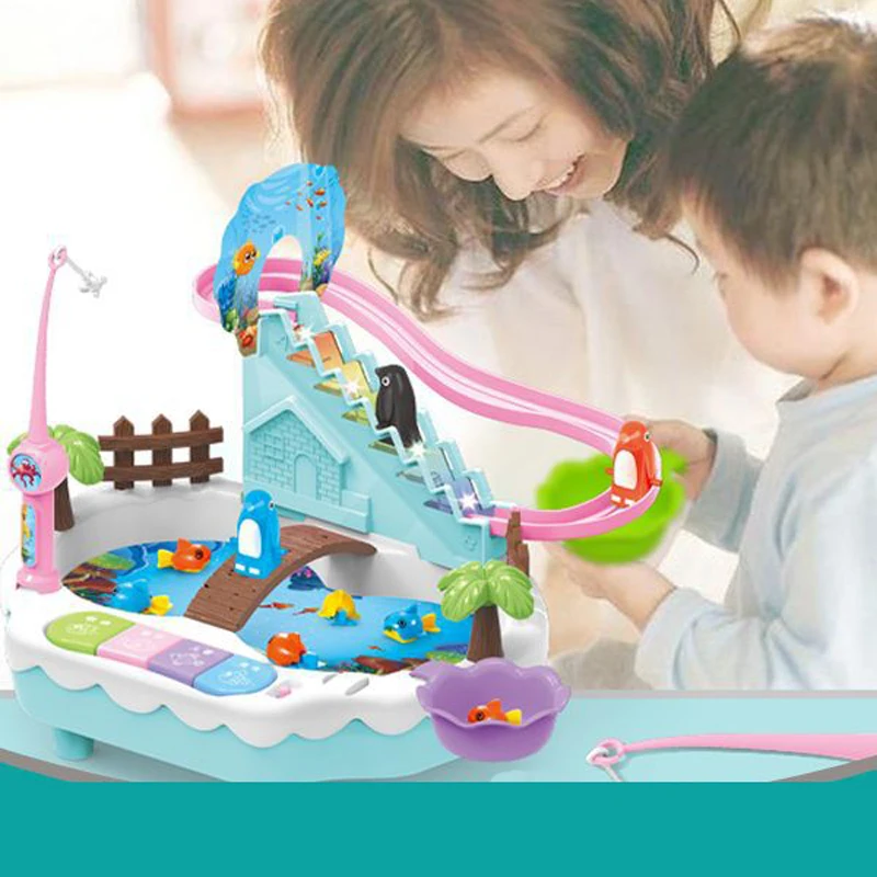 Cartoon Musical Fishing toys Penguin slide platform Parent-child Interactive Game toy Gift for children Summer water | Игрушки и хобби